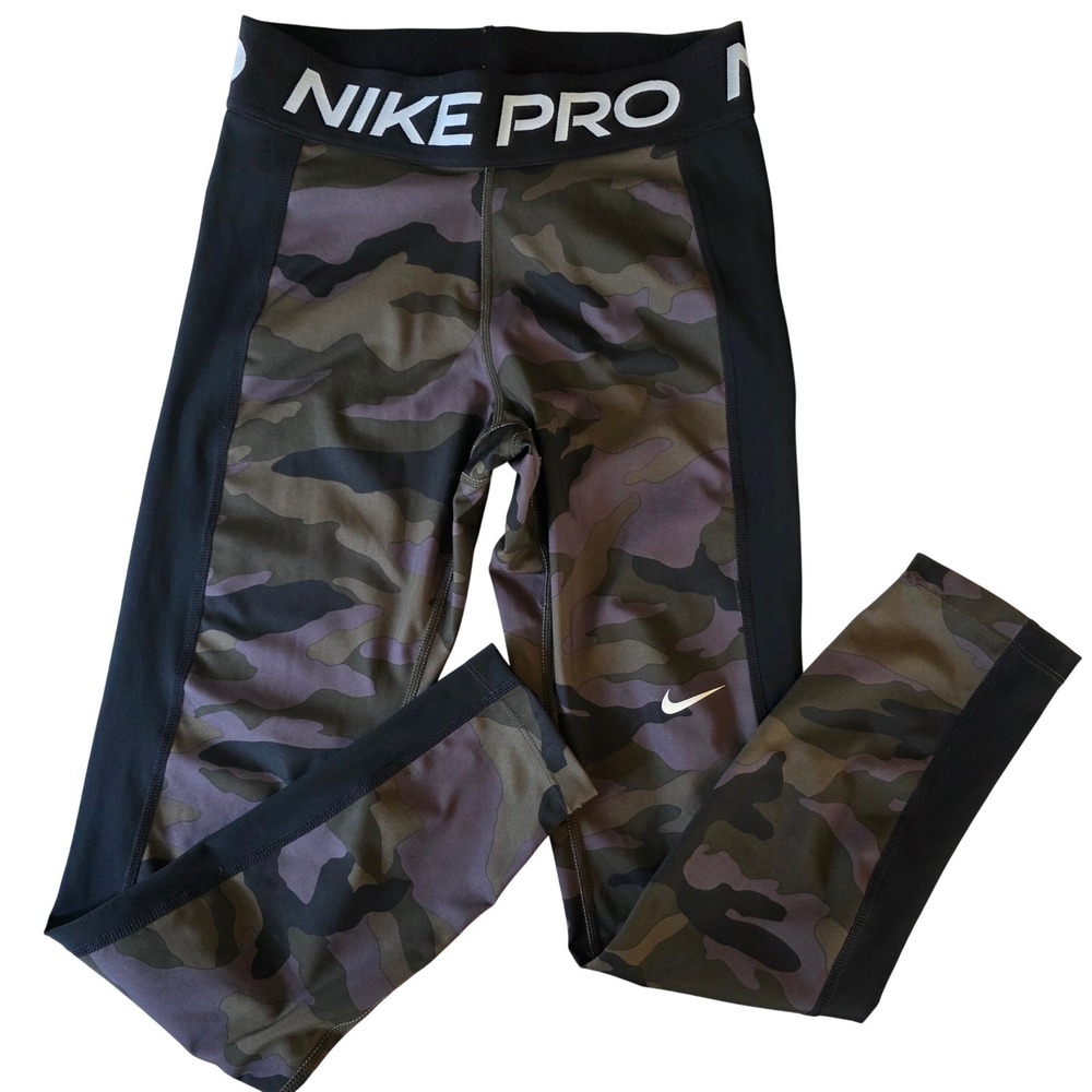 Nike Pro Womens Camo Leggings Dark Smoke Grey Black Small Yoga Gym‎ Athleticwear